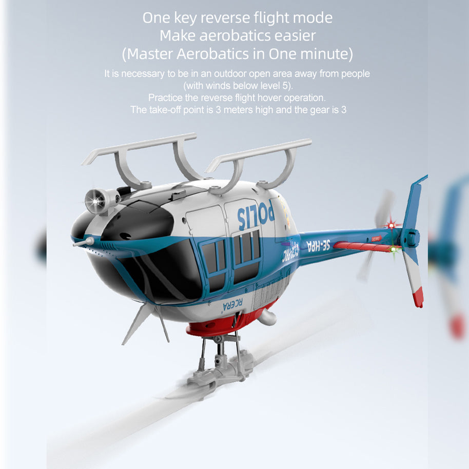 C138PRO 1/33スケール Bell206 2.4G 6CH フライバーレス 単ローターRCヘリコプター（ワンタッチ逆飛行 RTF版/警察塗装）