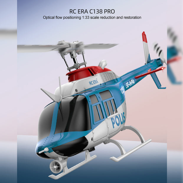 C138PRO 1/33スケール Bell206 2.4G 6CH フライバーレス 単ローターRCヘリコプター（ワンタッチ逆飛行 RTF版/警察塗装）