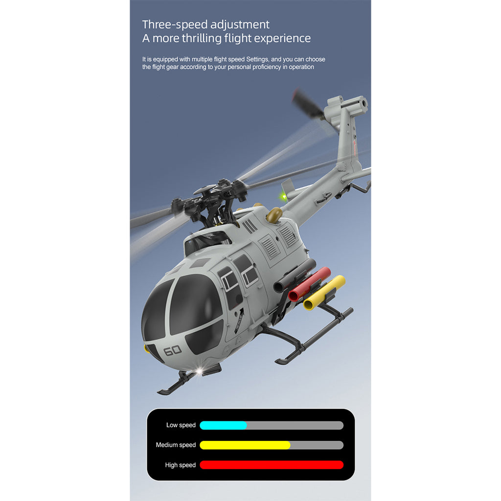 C186S BO105 1/48スケール 2.4G 6CH RCヘリコプター｜フライバーレス 高度保持 ミサイル架台付き（RTF/グレー）