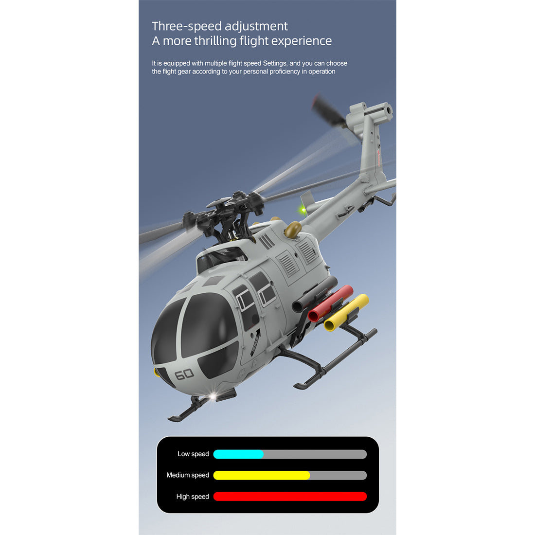 C186S BO105 1/48スケール 2.4G 6CH RCヘリコプター｜フライバーレス 高度保持 ミサイル架台付き（RTF/グレー）