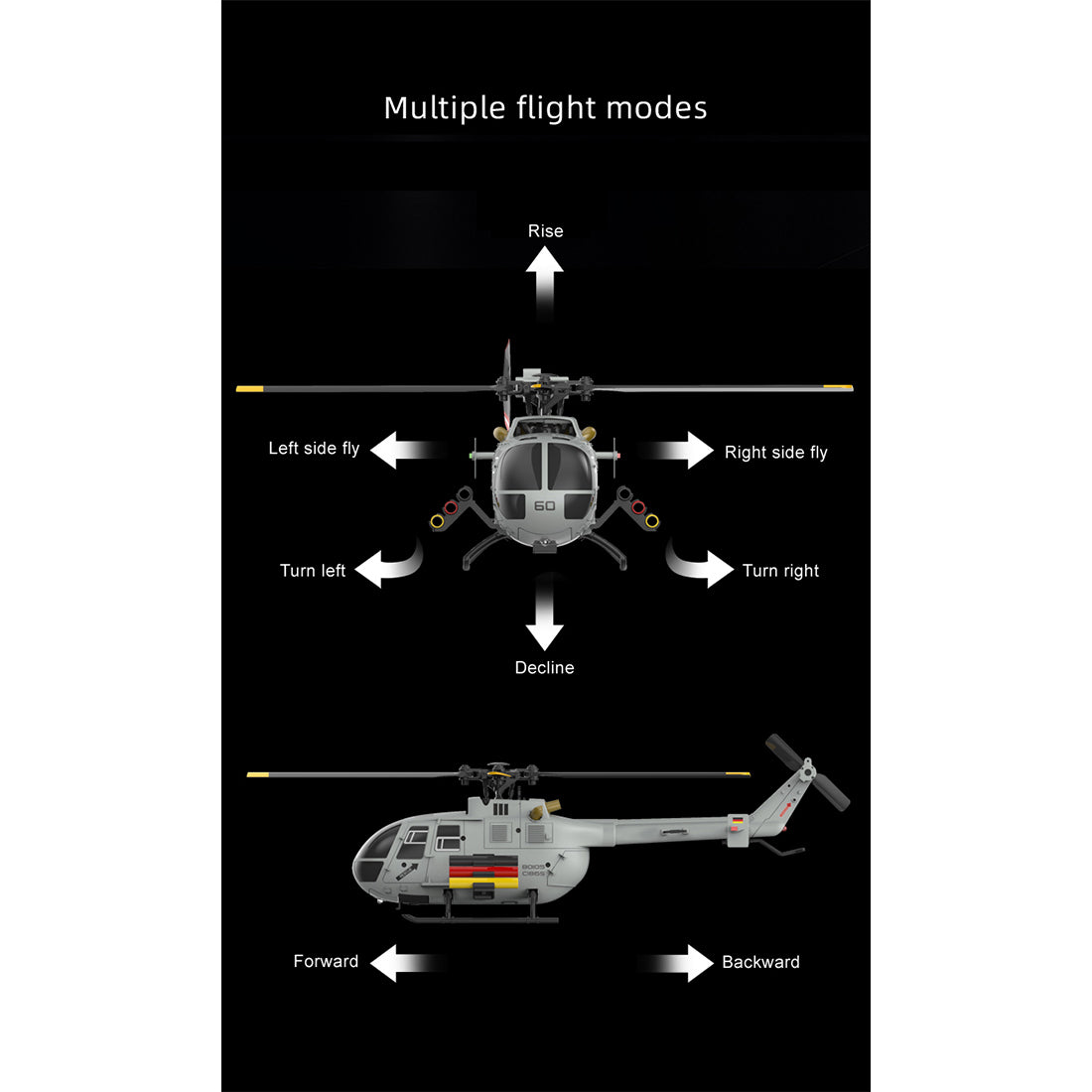 C186S BO105 1/48スケール 2.4G 6CH RCヘリコプター｜フライバーレス 高度保持 ミサイル架台付き（RTF/グレー）