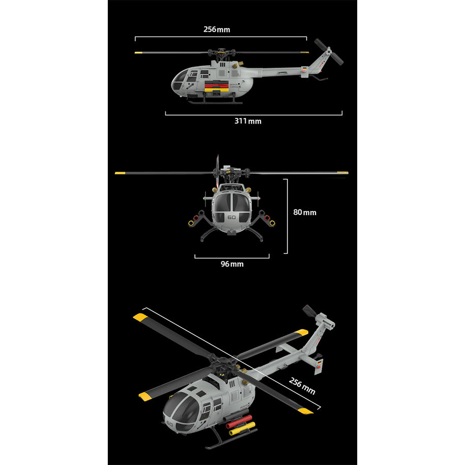 C186S BO105 1/48スケール 2.4G 6CH RCヘリコプター｜フライバーレス 高度保持 ミサイル架台付き（RTF/グレー）