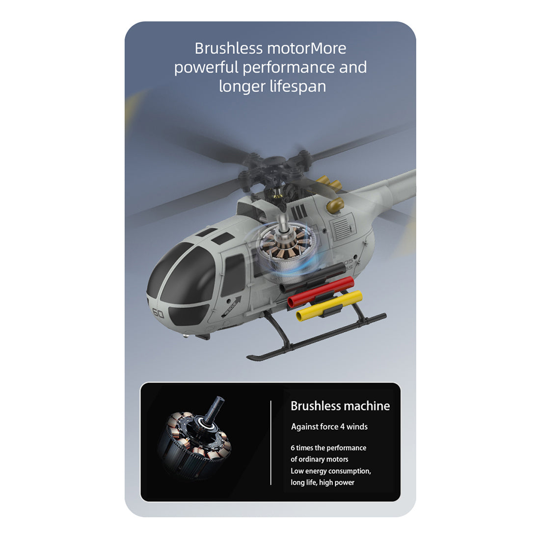 C186S BO105 1/48スケール 2.4G 6CH RCヘリコプター｜フライバーレス 高度保持 ミサイル架台付き（RTF/グレー）