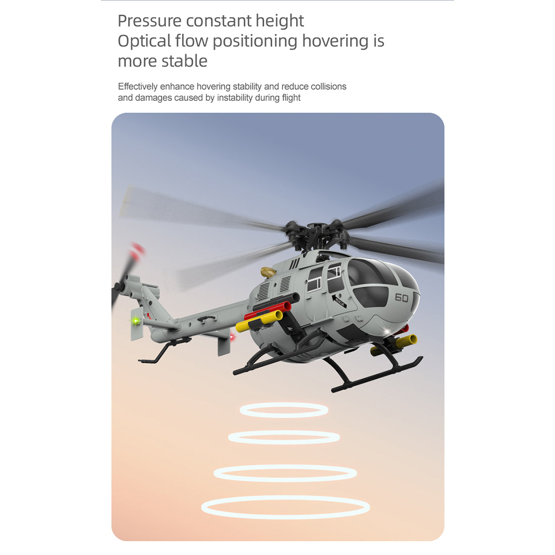 C186S BO105 1/48スケール 2.4G 6CH RCヘリコプター｜フライバーレス 高度保持 ミサイル架台付き（RTF/グレー）