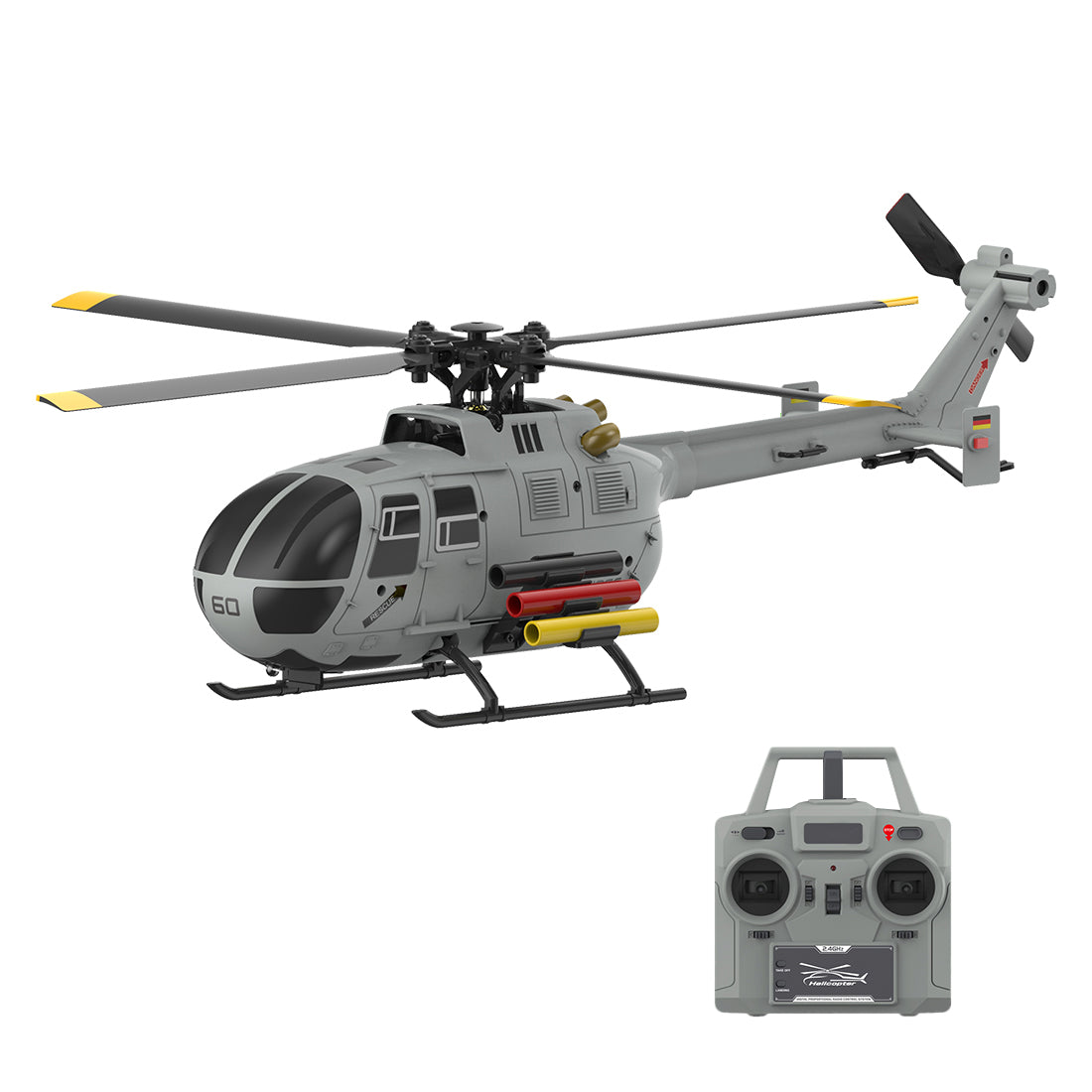 C186S BO105 1/48スケール 2.4G 6CH RCヘリコプター｜フライバーレス 高度保持 ミサイル架台付き（RTF/グレー）