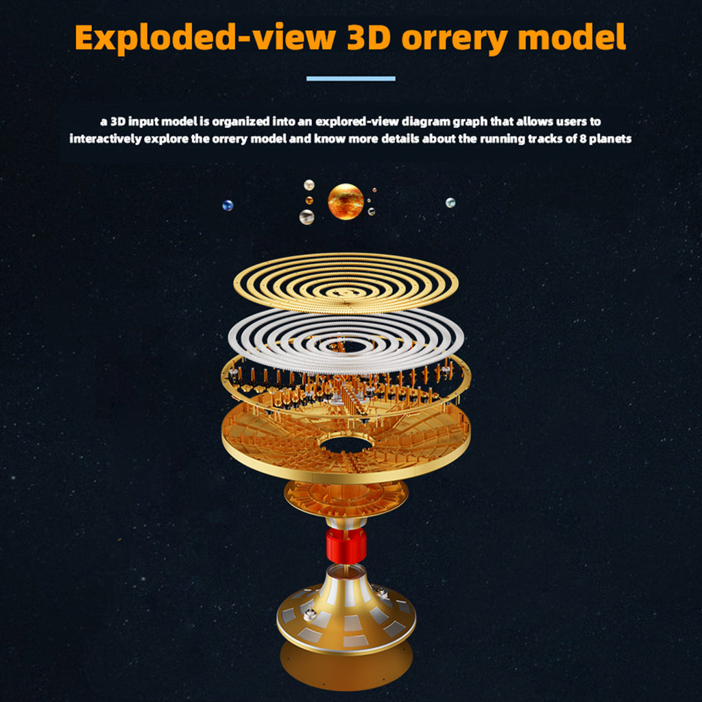 DM405 メカニカル太陽系モデル DIY 金属組立キット 8 惑星回転 天体学習 デスクインテリア置物 ギア駆動