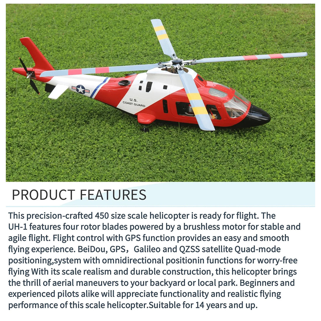 FLISHRC FL500 A109 500クラス ラジコンヘリコプター 2.4G 6チャンネル FLISHRC L7フライトコントローラー GPS4測位 モード2 RTFバージョン