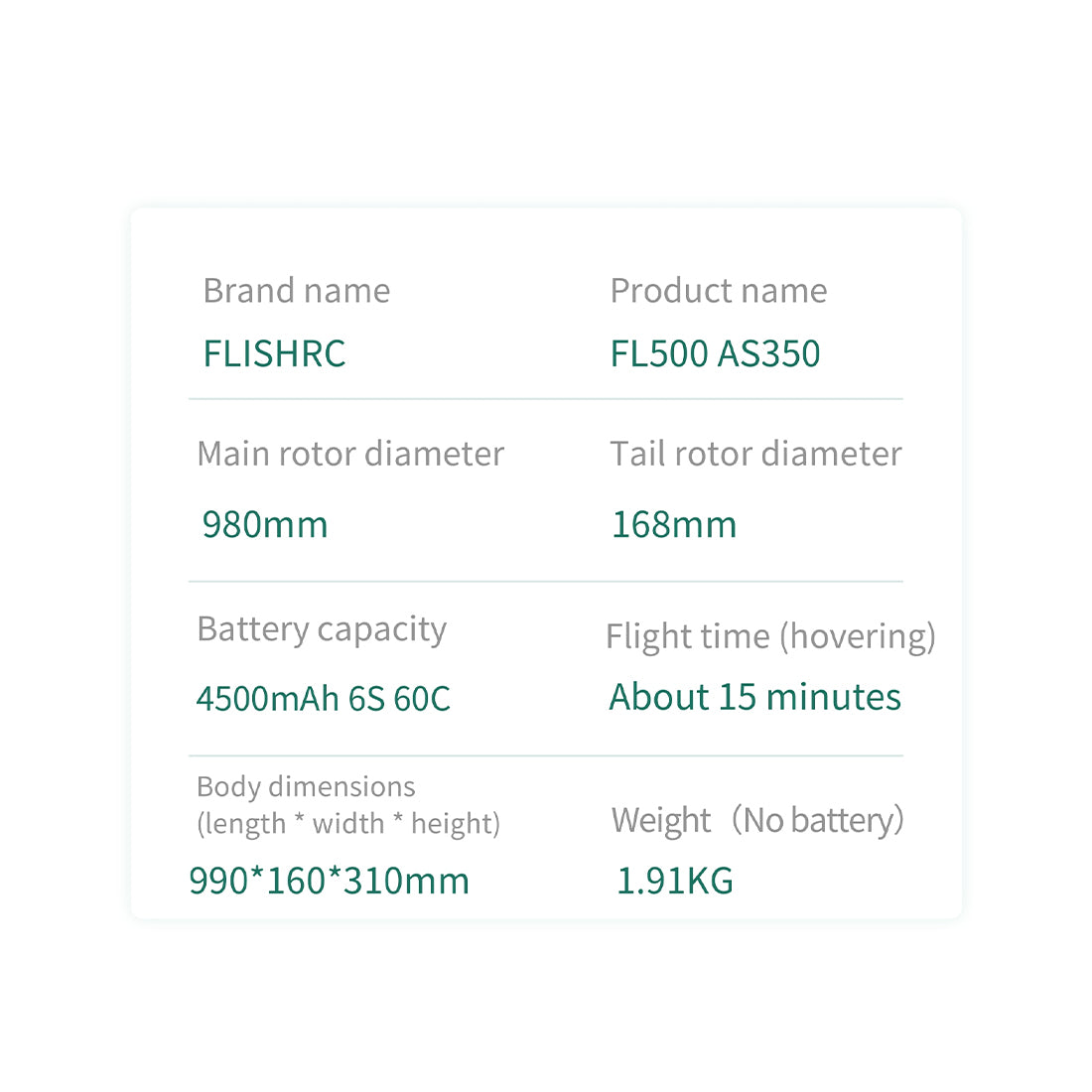 FLISHRC FL500 AS350 500クラス RCヘリコプター 2.4G 6CH FLISHRC L7飛行制御 GPS4方式測位 モード2 RTF版