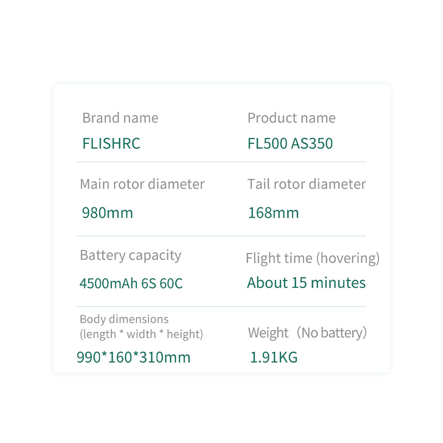 FLISHRC FL500 AS350 500クラス RCヘリコプター 2.4G 6CH FLISHRC L7飛行制御 GPS4方式測位 モード2 RTF版