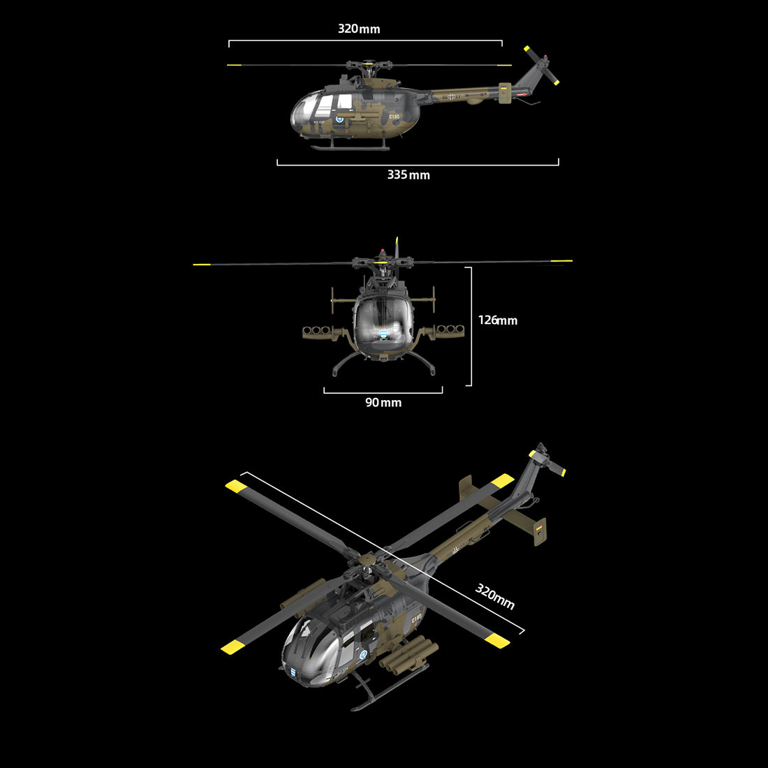 RC ERA C180 (BO 105機体) 1/25 Scale RCヘリコプター 2.4G 6CH フライバーレス単ローター 気圧+TOF LiDAR高度保持 光学流れ測位 RTF版