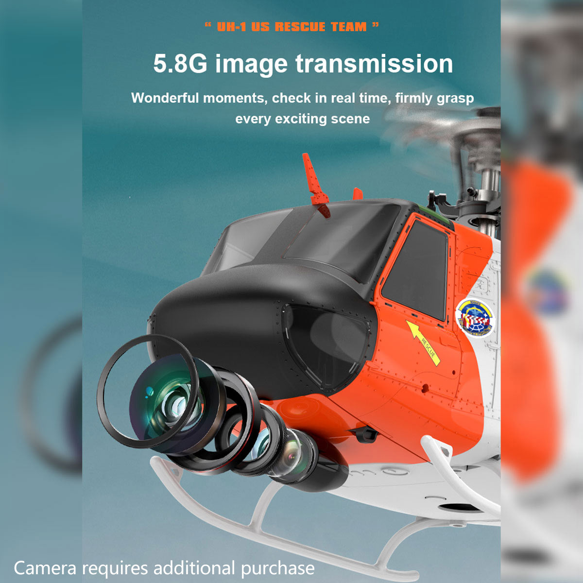 WOLFBUSH×YU XIANG F07S UH-1 Huey 1/34 スケール RC ヘリコプター GPS 搭載 8CH ブラシレス直駆 6G 無ブレード 白救助塗装 RTF 版