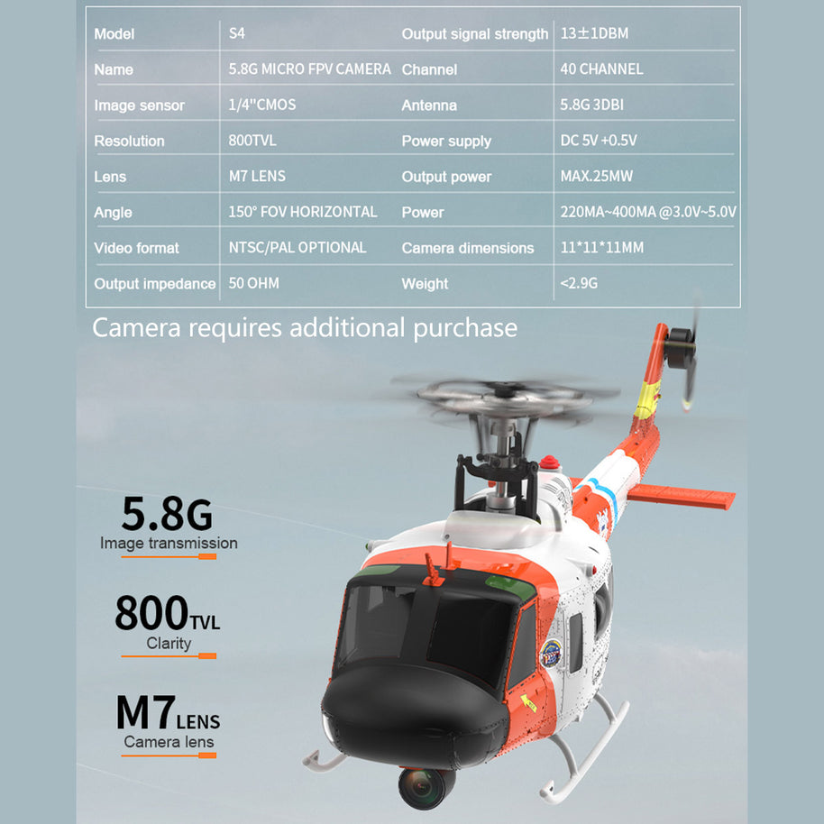 WOLFBUSH×YU XIANG F07S UH-1 Huey 1/34 スケール RC ヘリコプター GPS 搭載 8CH ブラシレス直駆 6G 無ブレード 白救助塗装 RTF 版