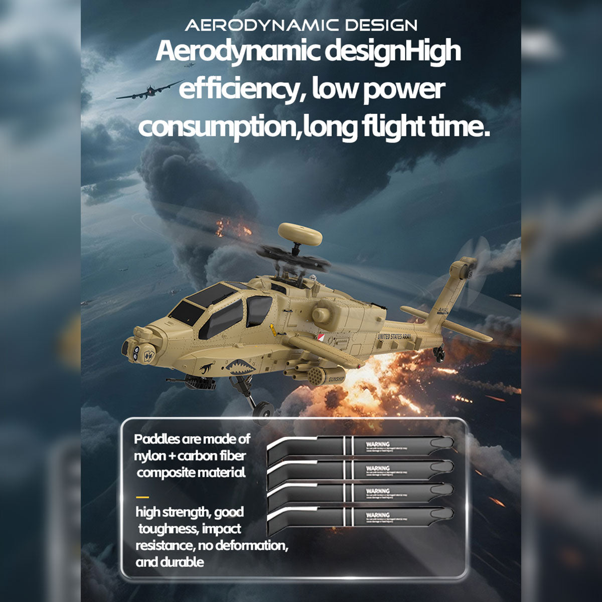 WOLFBUSH & YU XIANG F11-N AH64 1/32スケール Apache RCヘリコプター RTF版 2.4G 6CH 同軸二軸 6G/3D切替 光学フロー高度保持 砂漠イエロー