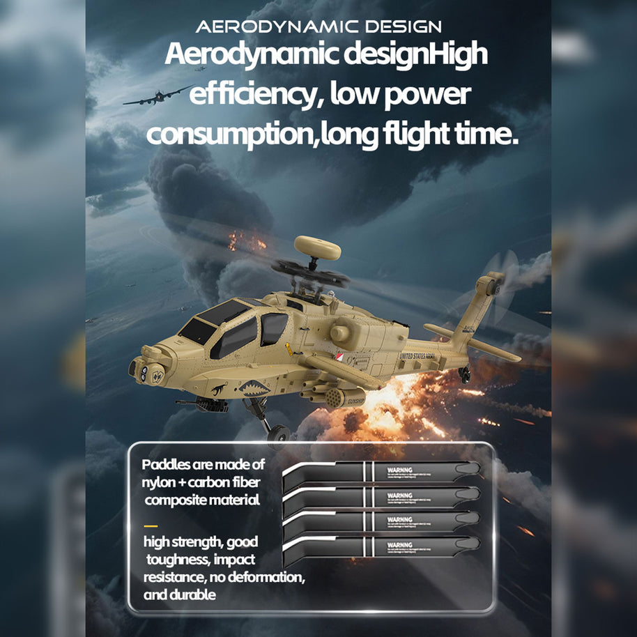 WOLFBUSH & YU XIANG F11-N AH64 1/32スケール Apache RCヘリコプター RTF版 2.4G 6CH 同軸二軸 6G/3D切替 光学フロー高度保持 砂漠イエロー
