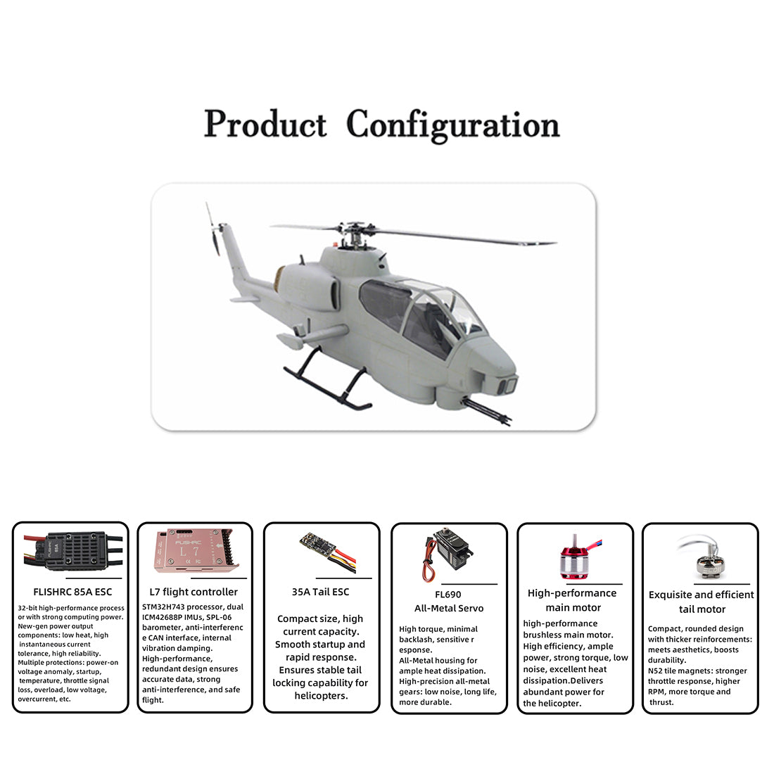 FL500 AH-1 500-Class 2.4G 6チャンネルスケール RCヘリコプターモデル（FLISHRC L7飛行コントローラー・4方式測位GPS・リアルコックピット対応｜RTF版）