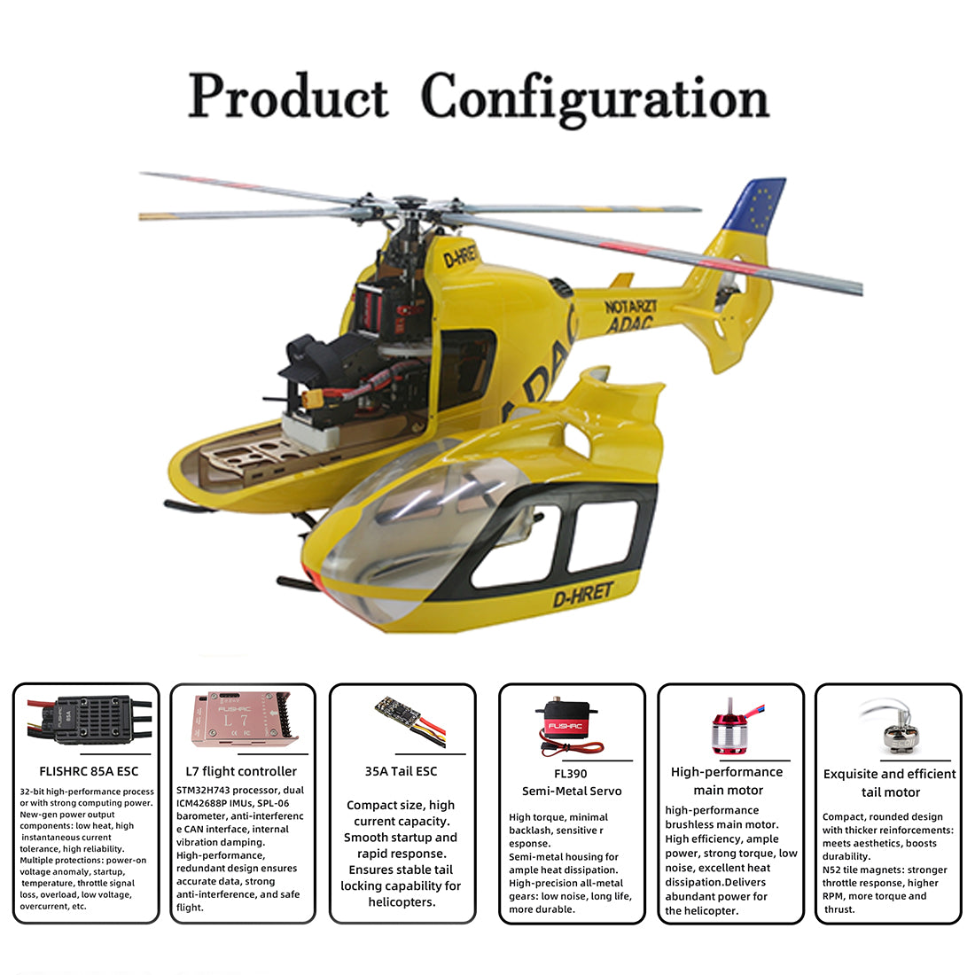 FL500 EC135 500-Class 2.4G 6チャンネルスケール RCヘリコプターモデル（FLISHRC L7飛行コントローラー・4方式測位GPS対応｜RTFバージョン）