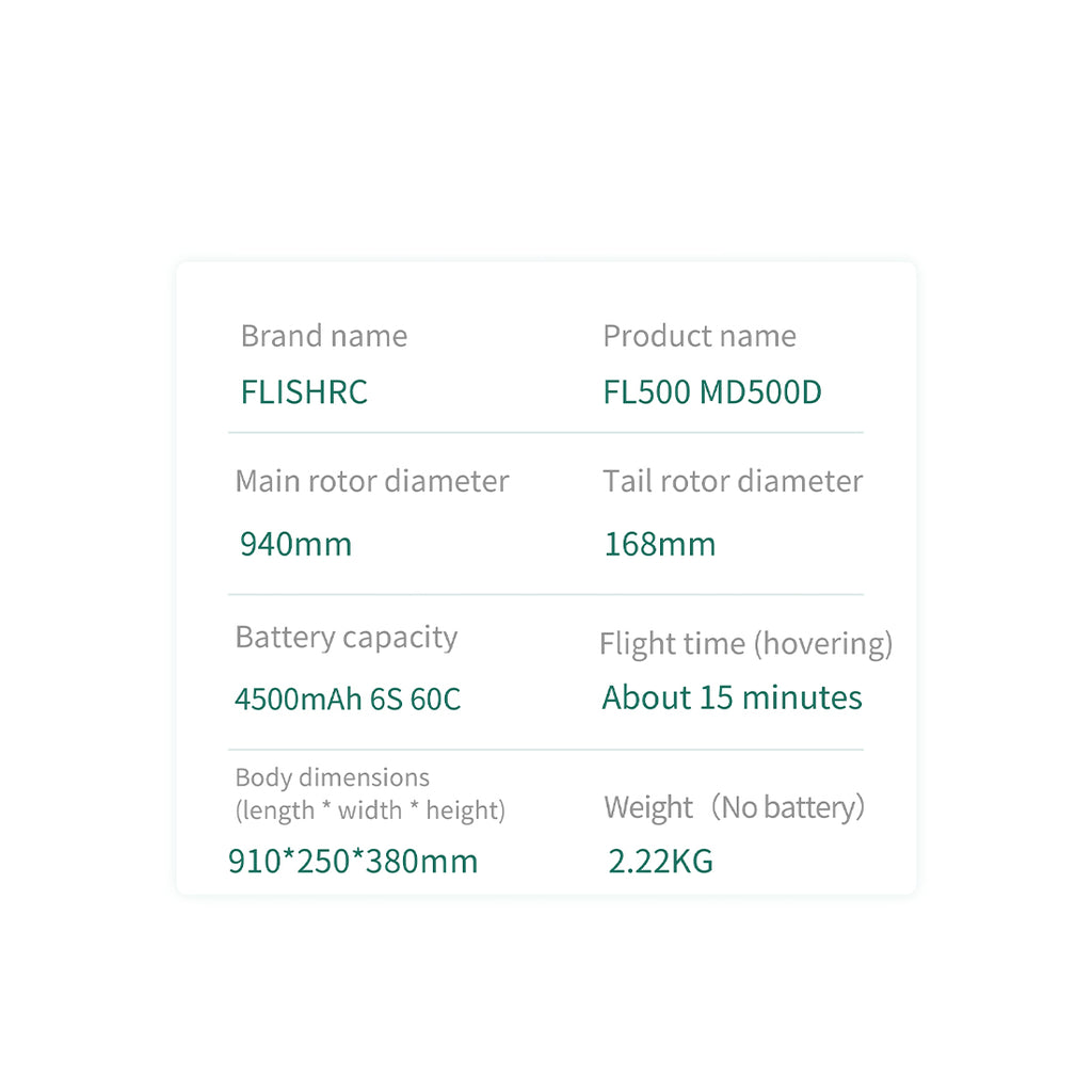 FLISHRC FL500 MD500 500クラス RCヘリコプター 2.4G 6CH FLISHRC L7飛行制御 GPS4方式測位 RTF版