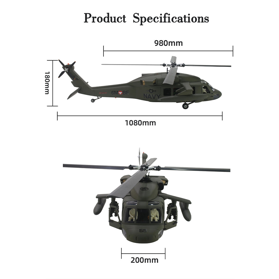FL500 UH-60 500-Class 2.4G 6チャンネルスケール RCヘリコプターモデル（FLISHRC L7飛行コントローラー・4方式測位GPS・リアルコックピット対応｜RTFバージョン）