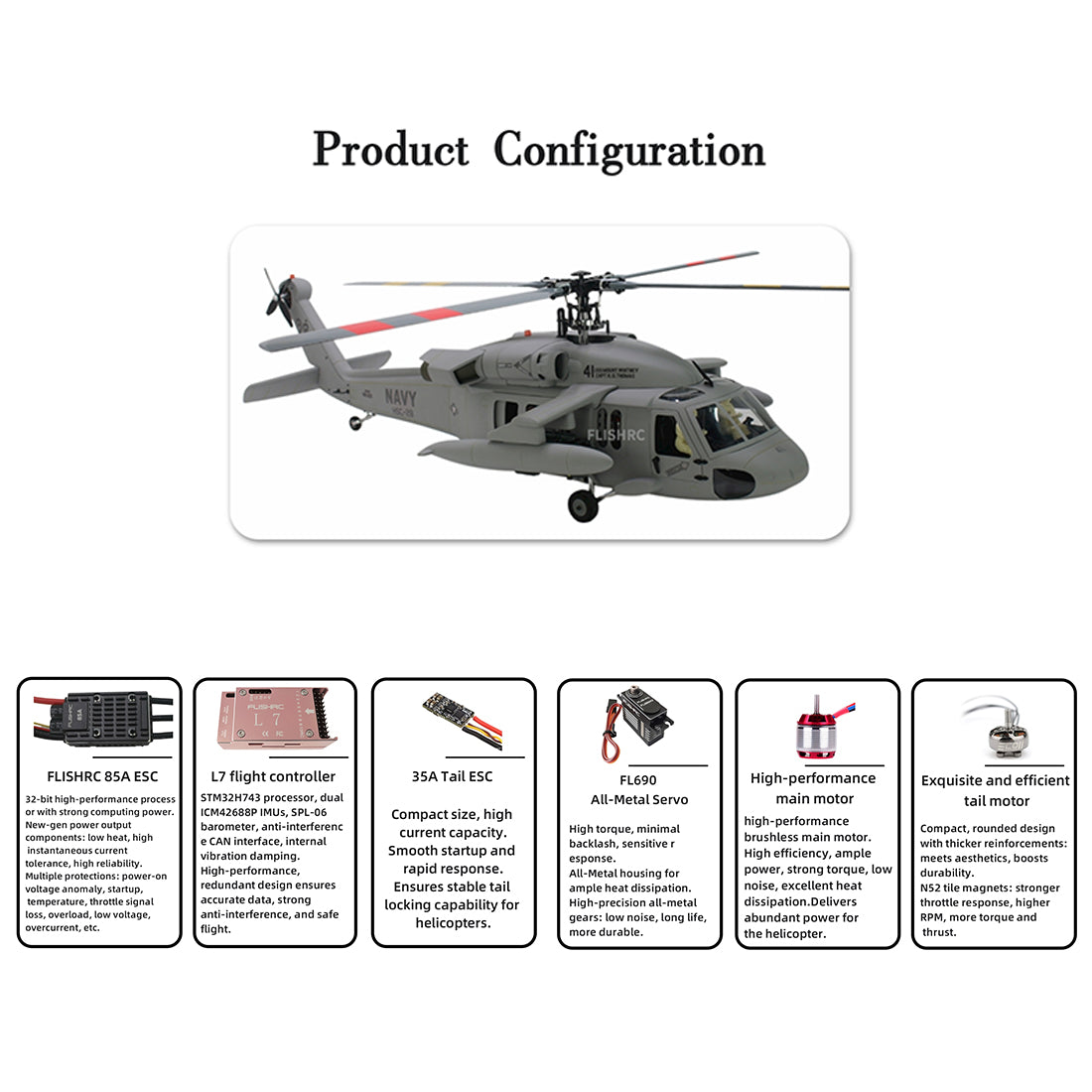 FLISHRC FL500 SH-60ヘリ｜500クラス GPS4モード測位 L7フライトコントローラー グラスファイバー機体 RTF