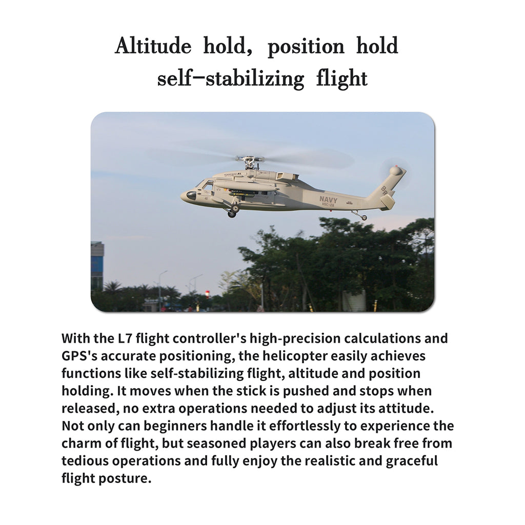 FLISHRC FL500 SH-60ヘリ｜500クラス GPS4モード測位 L7フライトコントローラー グラスファイバー機体 RTF