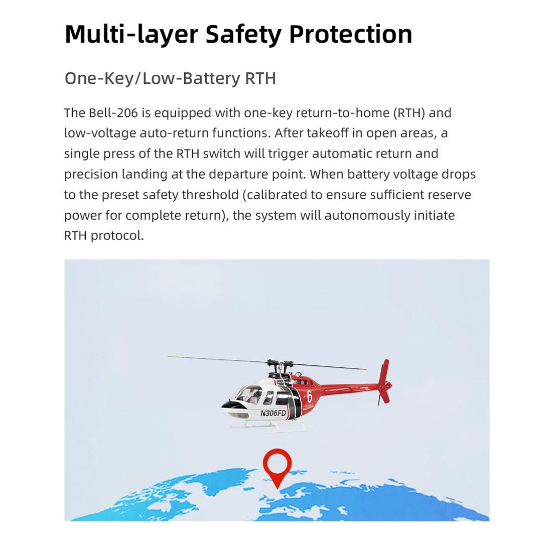 FLYWING Bell-206-V3 470クラス RCヘリコプター 2.4G 6CH GPS搭載 Model1/2切替 RTF完成品
