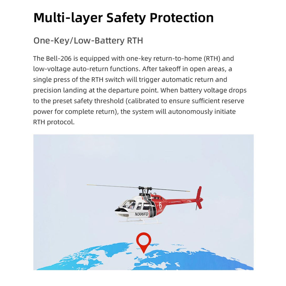 FLYWING Bell-206-V3 470クラス RCヘリコプター 2.4G 6CH GPS搭載 Model1/2切替 RTF完成品