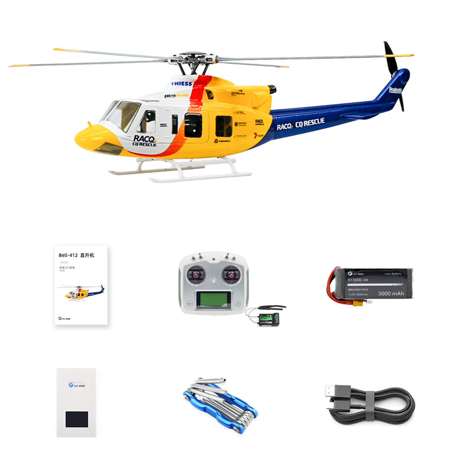 FLYWING BELL-412 470クラス RC軍用ヘリコプター 2.4G 6CH GPS搭載 クイックデタッチプロペラ RTF版 Model1/Model2切替
