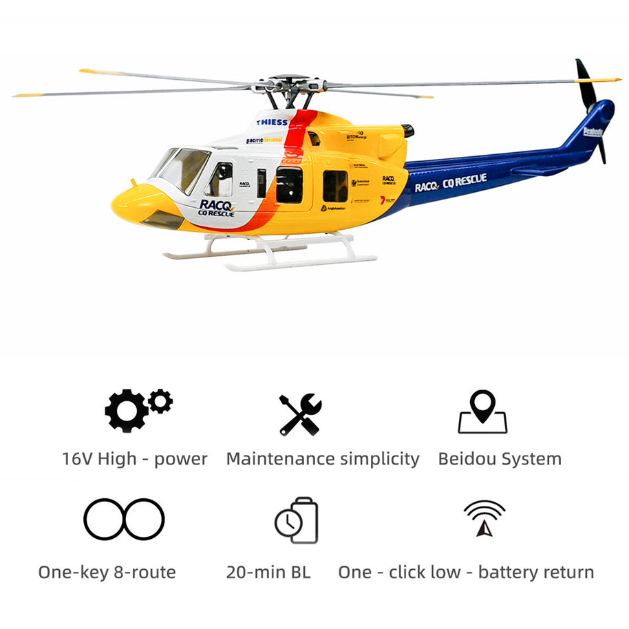 FLYWING BELL-412 470クラス RC軍用ヘリコプター 2.4G 6CH GPS搭載 クイックデタッチプロペラ RTF版 Model1/Model2切替