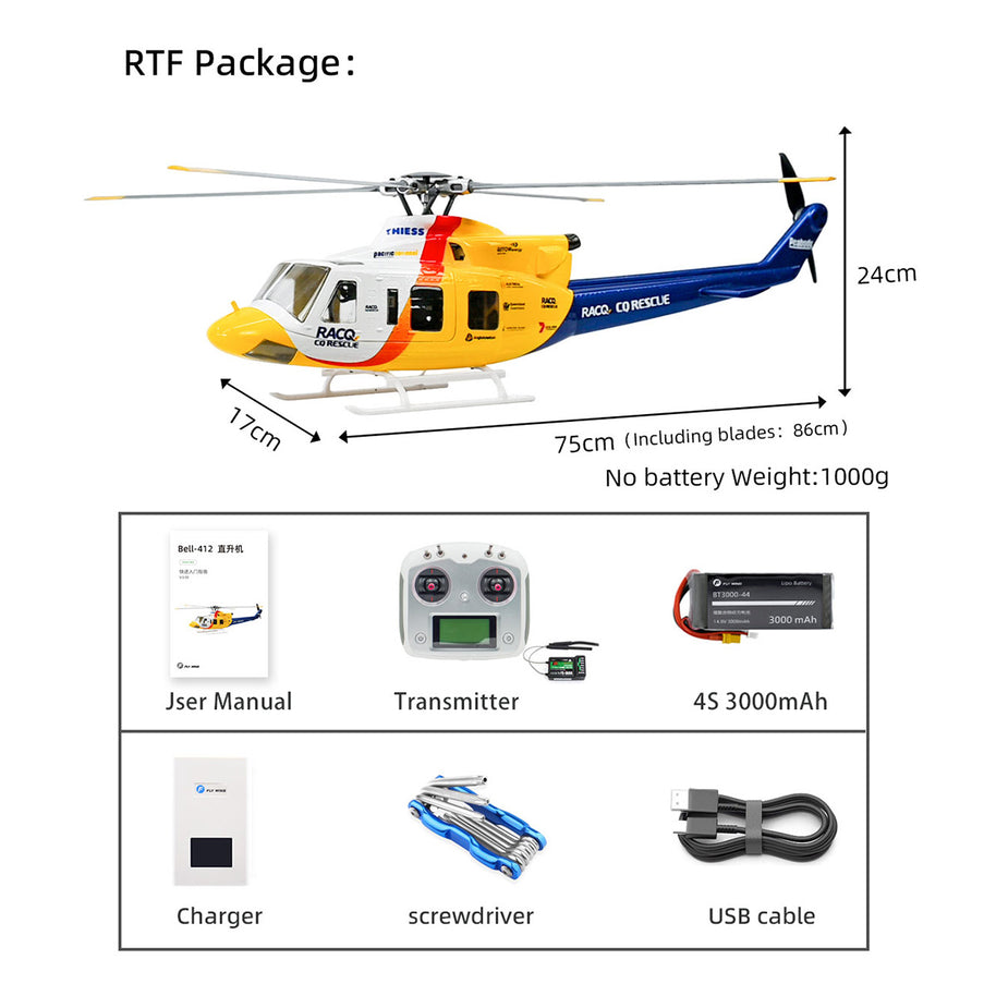 FLYWING BELL-412 470クラス RC軍用ヘリコプター 2.4G 6CH GPS搭載 クイックデタッチプロペラ RTF版 Model1/Model2切替