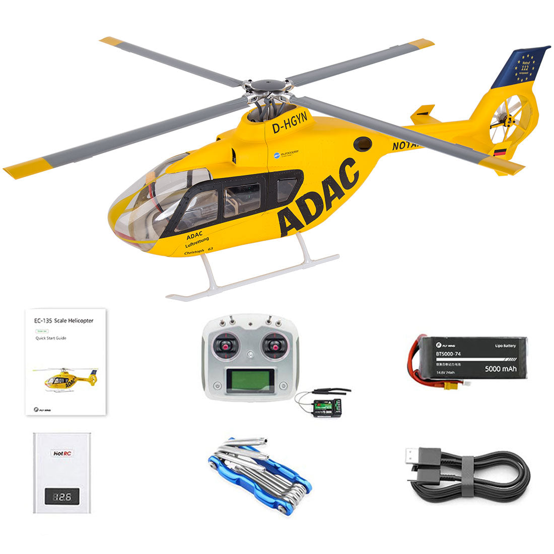 FLYWING EC135 470クラス RCシミュレーションヘリコプター 2.4G 6CH GPS搭載 4個クイックデタッチプロペラ RTF版 Model1/Model2切替