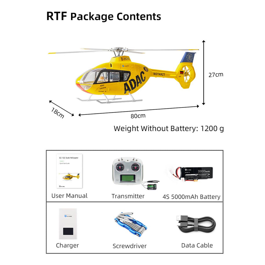 FLYWING EC135 470クラス RCシミュレーションヘリコプター 2.4G 6CH GPS搭載 4個クイックデタッチプロペラ RTF版 Model1/Model2切替