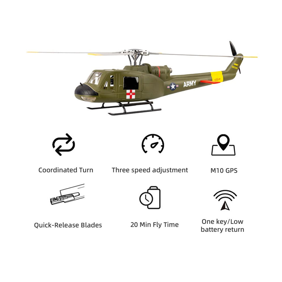 FLYWING UH1-V4 Huey 470クラス RC軍用ヘリコプター 2.4G 6CH Model1/Model2切替 RTF版