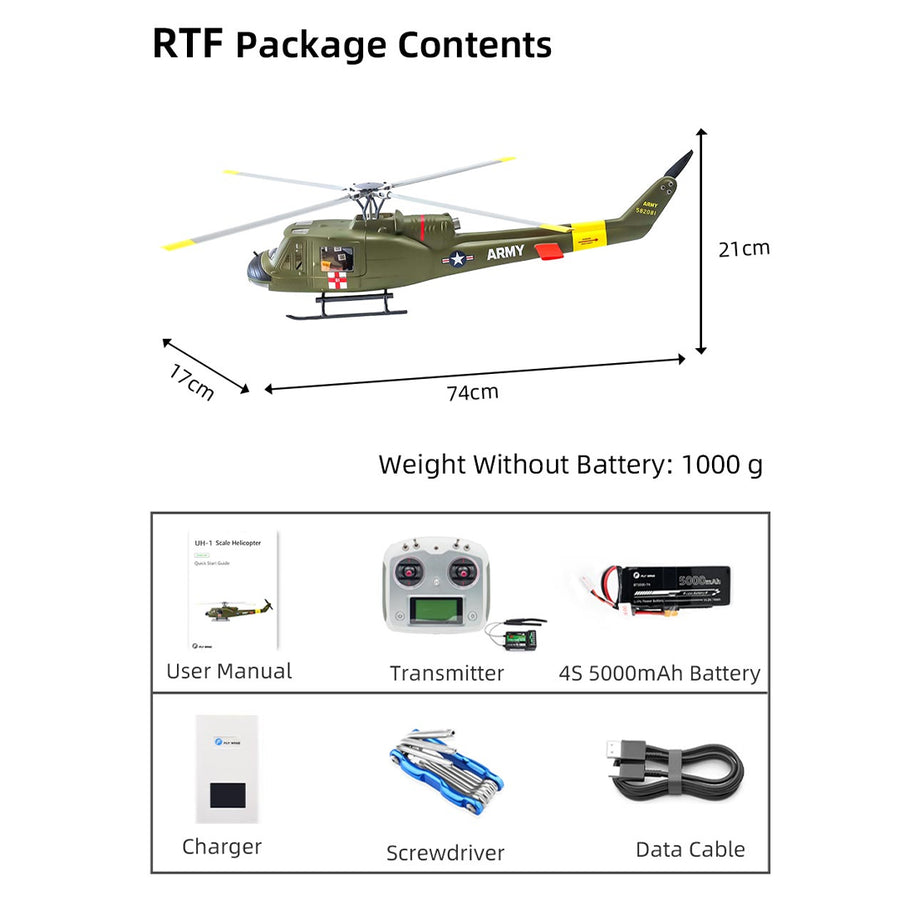 FLYWING UH1-V4 Huey 470クラス RC軍用ヘリコプター 2.4G 6CH Model1/Model2切替 RTF版