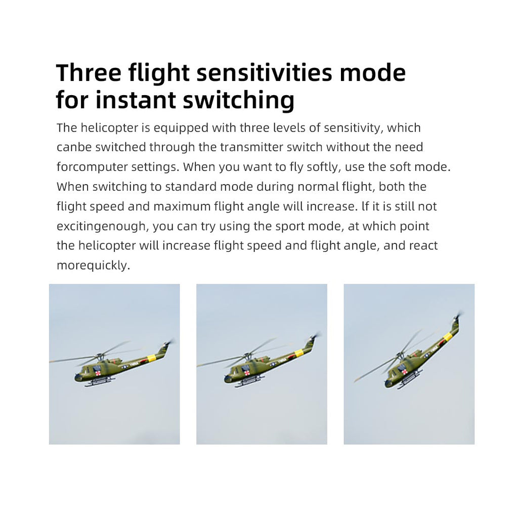 FLYWING UH1-V4 Huey 470クラス RC軍用ヘリコプター 2.4G 6CH Model1/Model2切替 RTF版