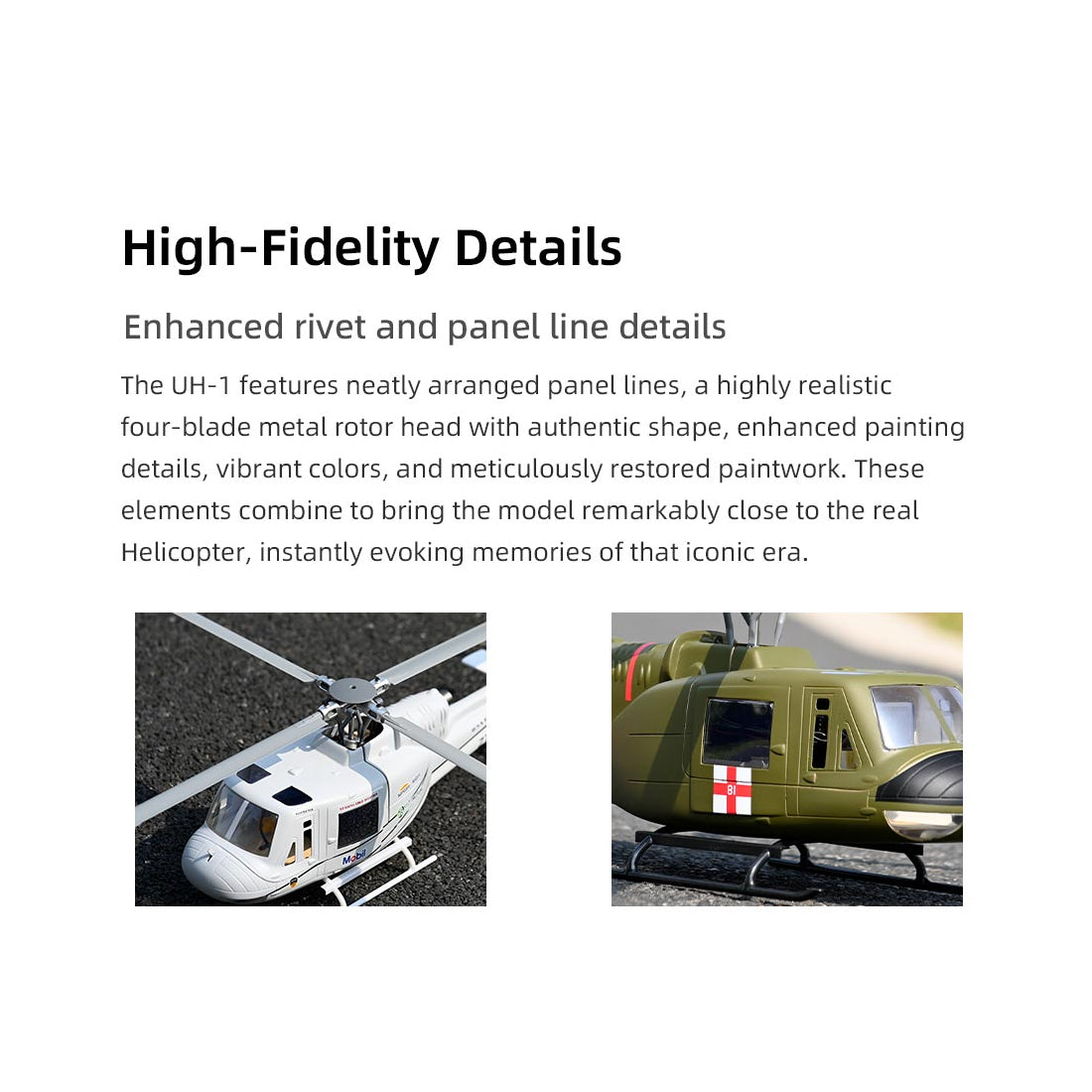 FLYWING UH1-V4 Huey 470クラス RC軍用ヘリコプター 2.4G 6CH Model1/Model2切替 RTF版