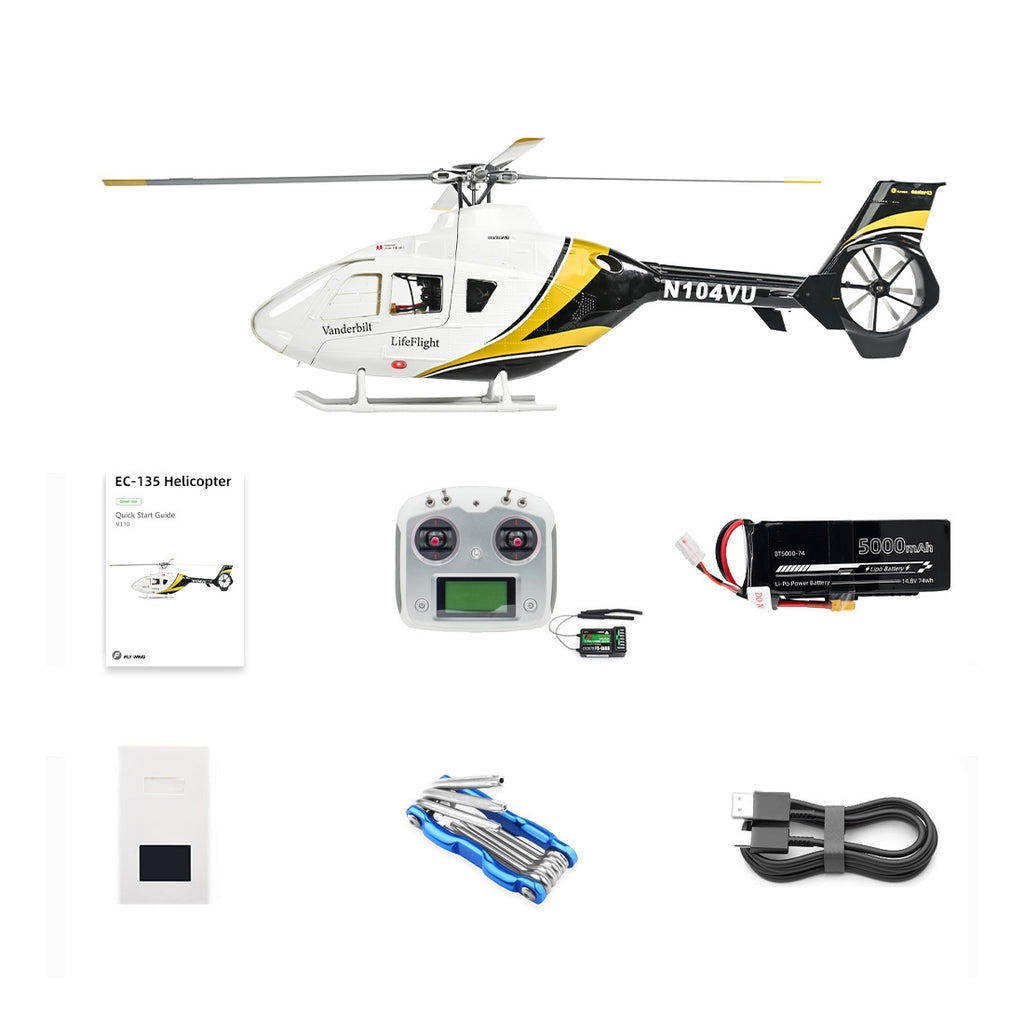 FLYWING EC135 470 クラス 6CH RC スケールヘリコプター RTF ブラックゴールド｜Mode1/Mode2 切替 GPS 搭載