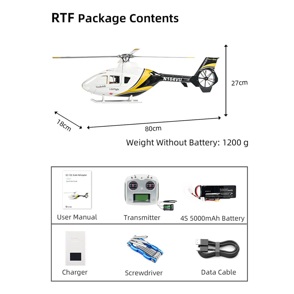 FLYWING EC135 470 クラス 6CH RC スケールヘリコプター RTF ブラックゴールド｜Mode1/Mode2 切替 GPS 搭載