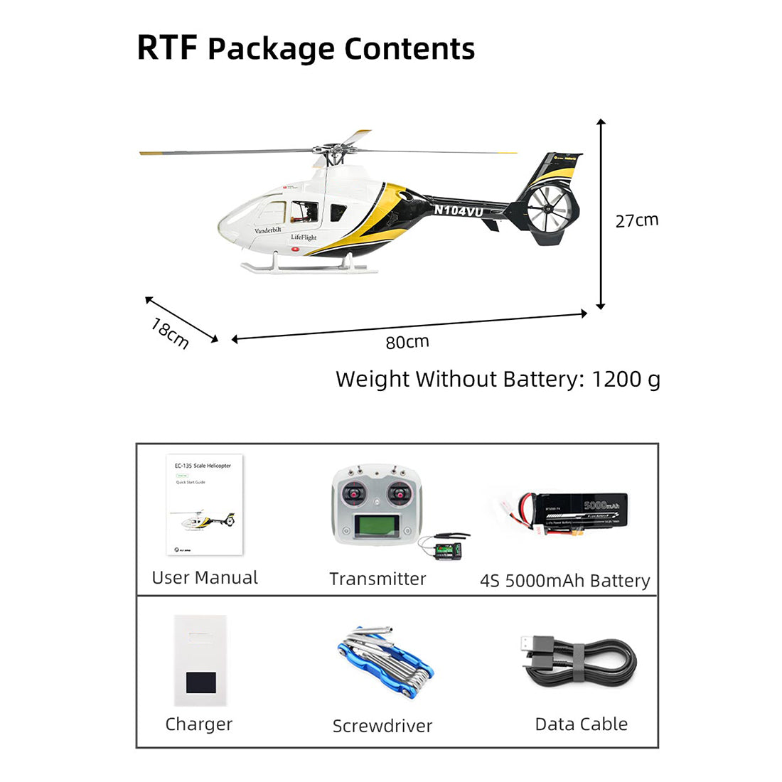FLYWING EC135 470 クラス 6CH RC スケールヘリコプター RTF ブラックゴールド｜Mode1/Mode2 切替 GPS 搭載