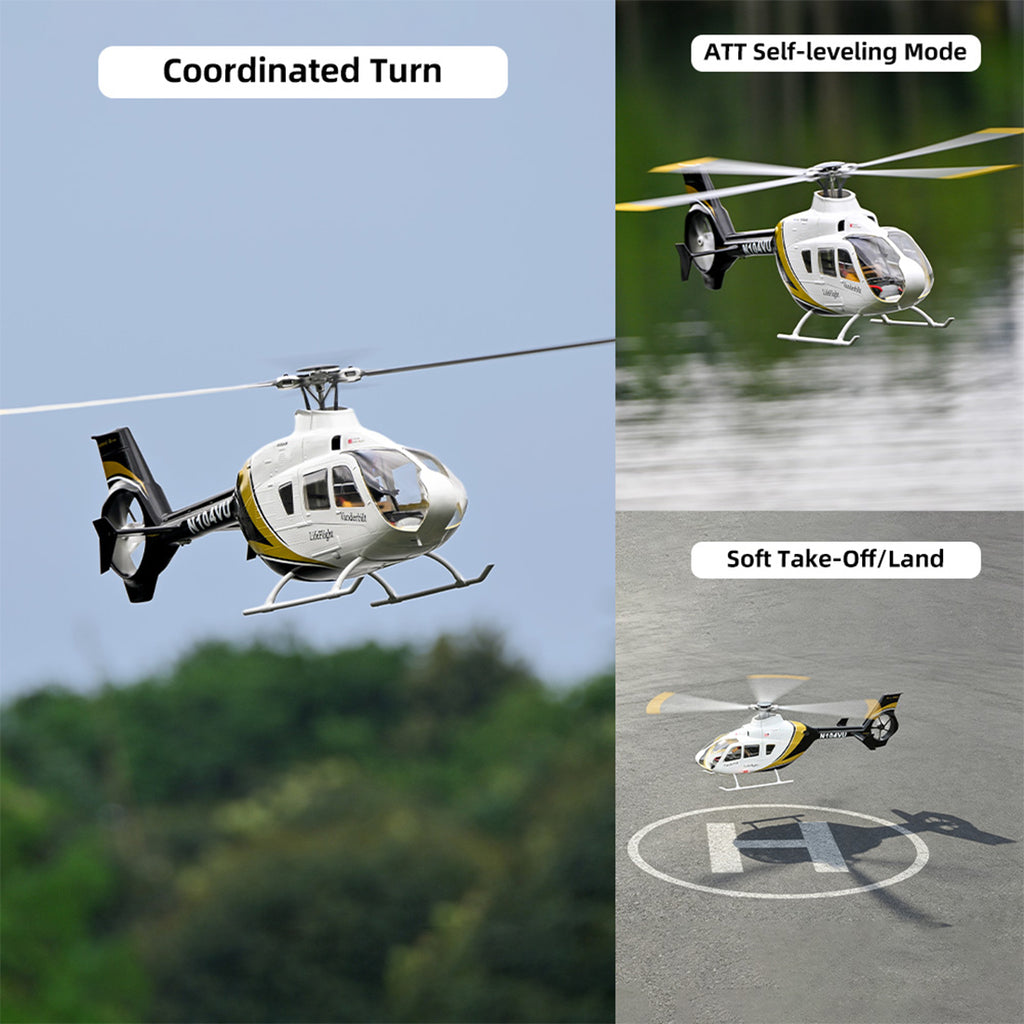 FLYWING EC135 470 クラス 6CH RC スケールヘリコプター RTF ブラックゴールド｜Mode1/Mode2 切替 GPS 搭載