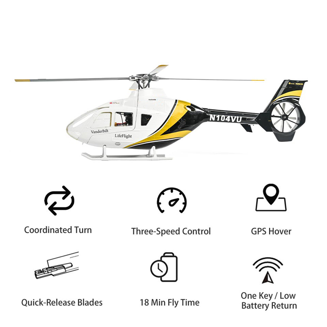 FLYWING EC135 470 クラス 6CH RC スケールヘリコプター RTF ブラックゴールド｜Mode1/Mode2 切替 GPS 搭載