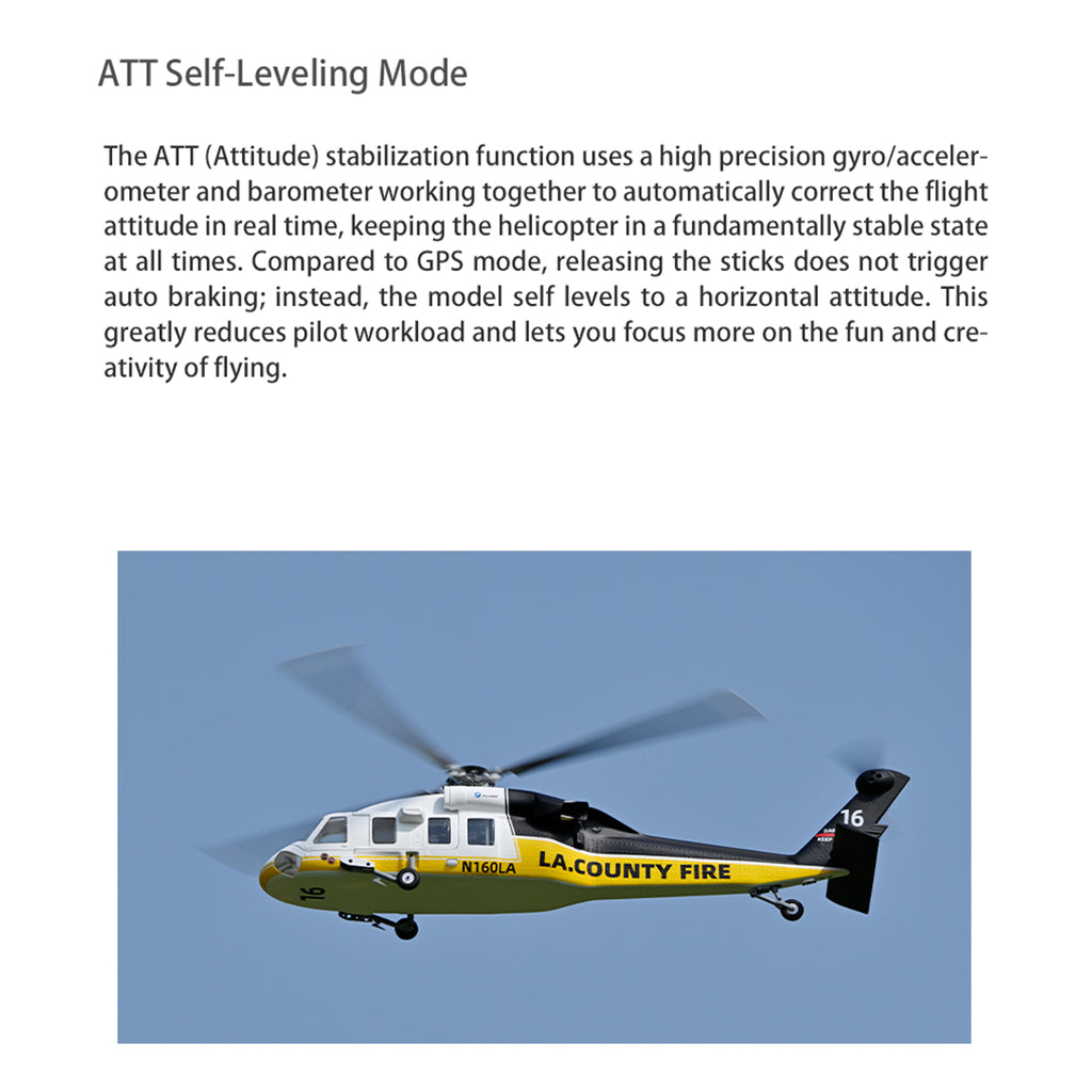 FLYWING UH‑60L 470 クラス 6CH スケール RC 軍用ヘリ RTF ブラックゴールド｜Mode1/Mode2 切替 GPS 搭載