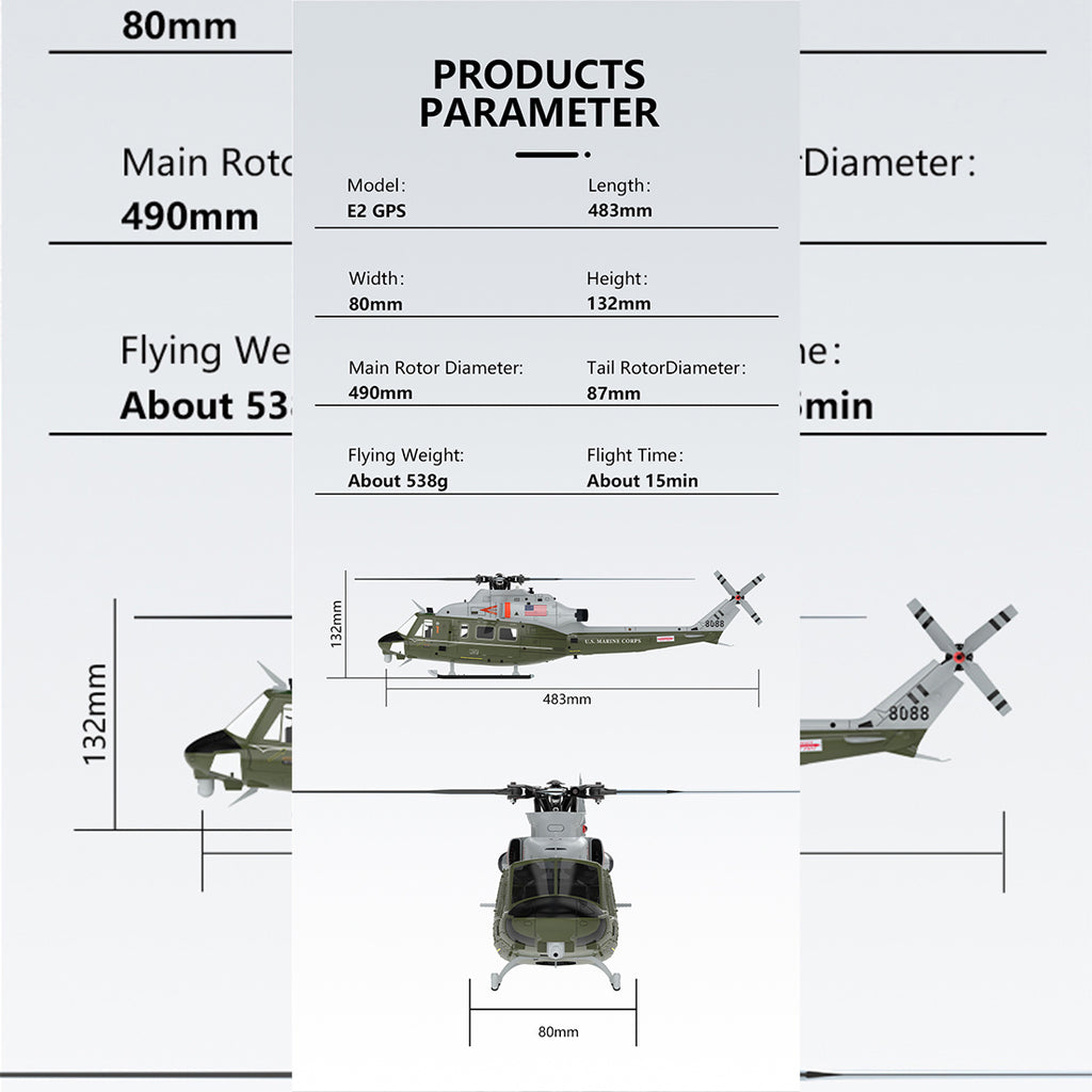 【NEW】GOOSKY E2 UH-1Y 2.4G 6CH ミリタリーグリーン  RTF｜技適シール
