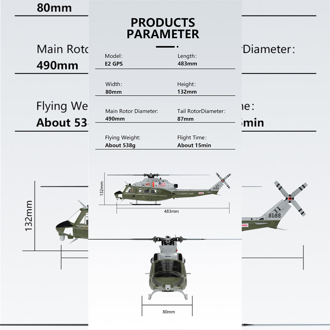 【NEW】GOOSKY E2 UH-1Y 2.4G 6CH ミリタリーグリーン  RTF｜技適シール