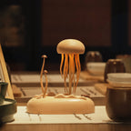 発光木製クラゲ メカニカルオートマトン 完成品 海洋生物可動彫刻 タッチセンサー付き 癒し系卓上ライト置物（オルゴール非搭載）