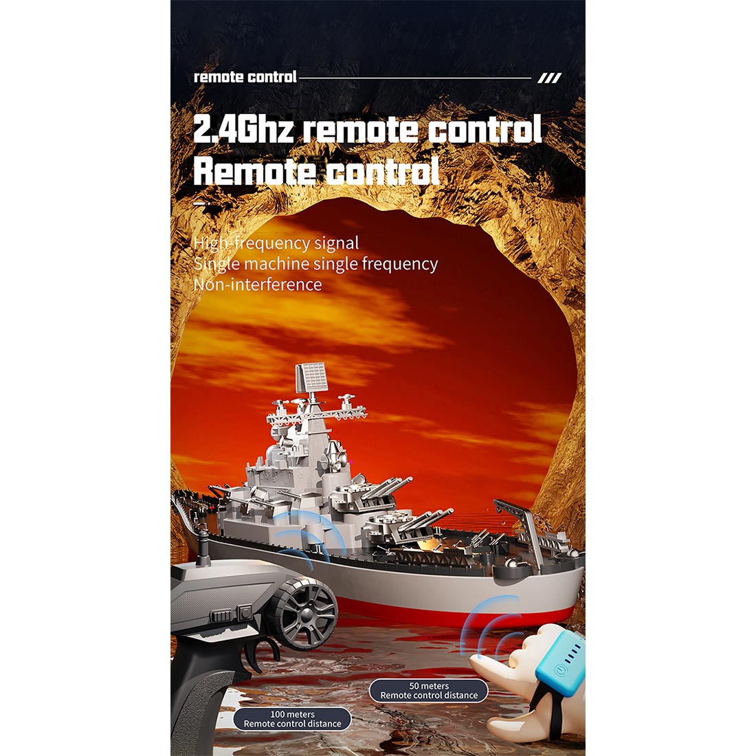 LHD-881 1/390 2.4G RC双発軍艦モデル 防水 ローバッテリーアラーム ウォッチリモコン（別途購入）