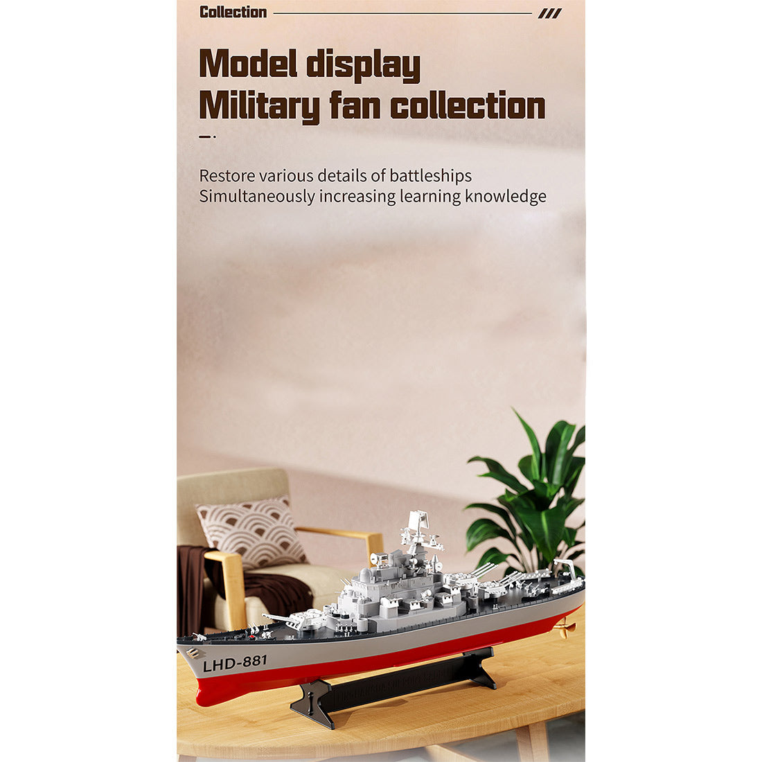 LHD-881 1/390 2.4G RC双発軍艦モデル 防水 ローバッテリーアラーム ウォッチリモコン（別途購入）