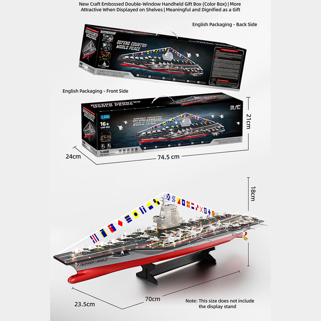 LHD-882 1/458 RC空母ボート 2.4GHz デュアルモーター 防水 LEDライト ローバッテリー保護 RTR