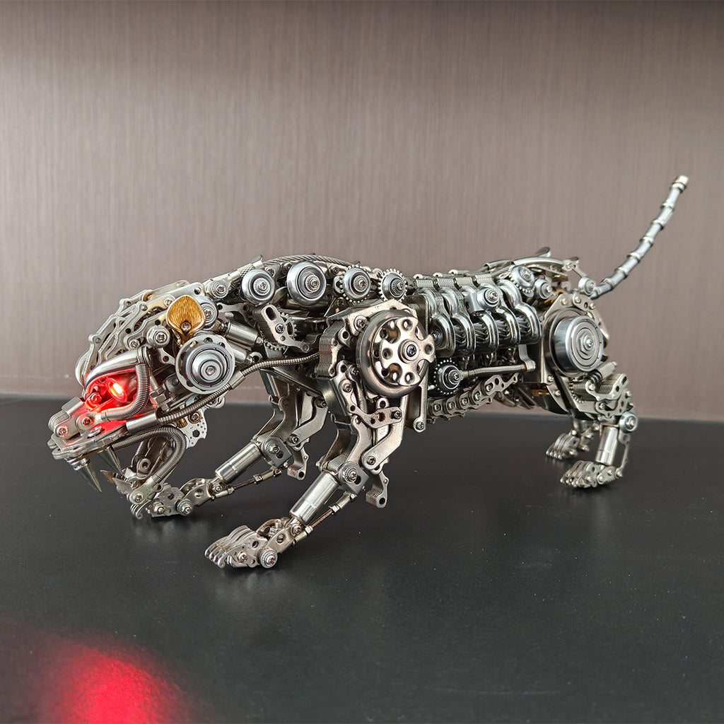 メカニカルレオパード 金属 DIY 組立キット スチームパンク 可動四肢 LED アイ 露出ギア