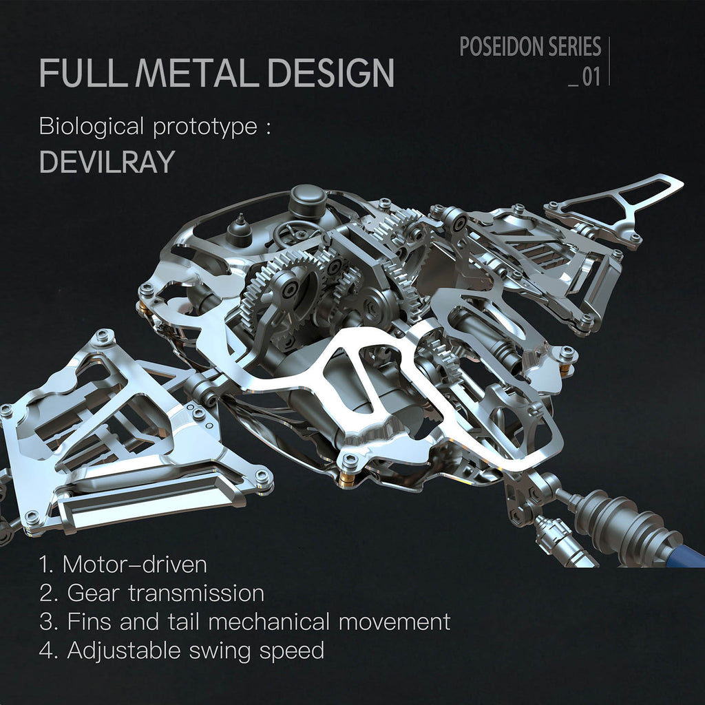 メカニカルマンタレイ 3D 金属組立キット 2 色展開 マグネット外殻 LED ライト付き 動く海洋生物モデル