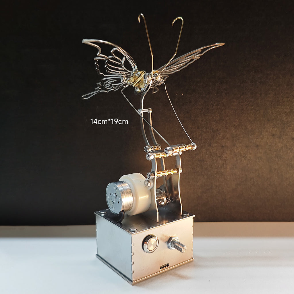 ステンレス＆真鍮製 メカニカルバタフライ DIY 金属組立キット 速度調整可能な可動羽根 デスクインテリアオブジェ
